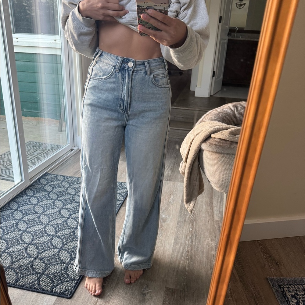 High-Rise Light Blue Wide-Leg Jeans